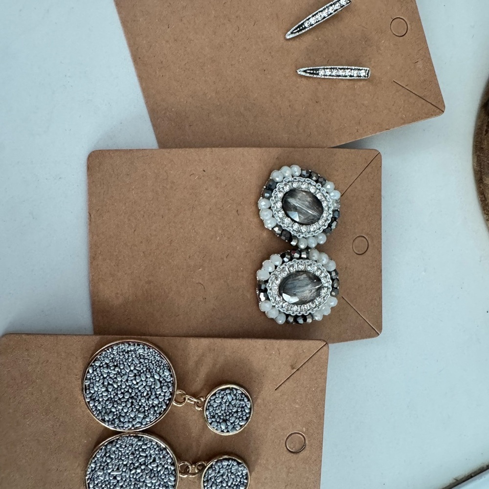 Statement Earring Bundle of 3 | Druzy Drops + Crystal Studs + Bar Earrings - Picture 4 of 7